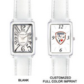 White Unisex Square Face Leather Band Watch